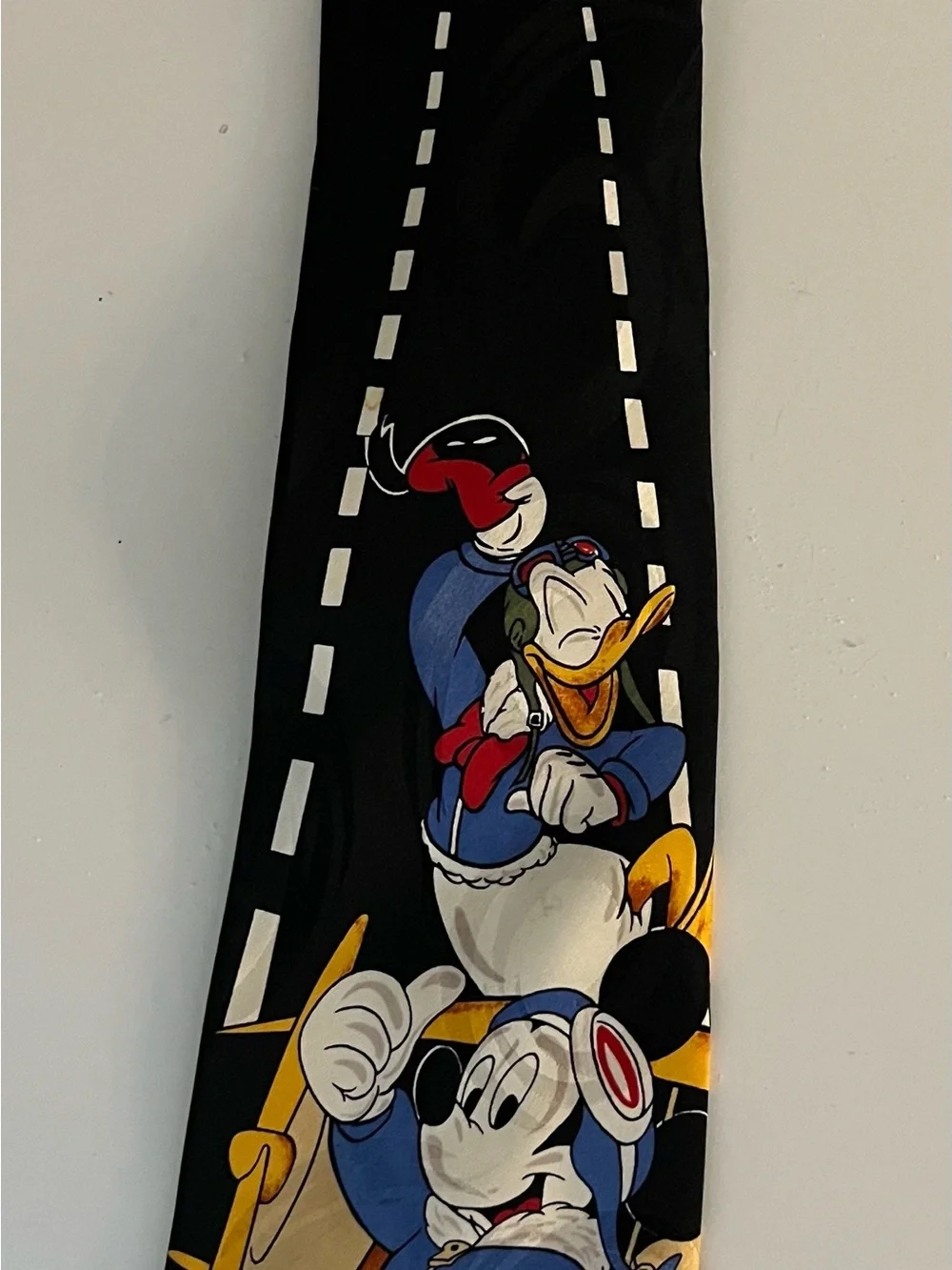 Vintage Mickey Unlimited Disney Silk Tie Mickey Donald Airplane Novelty Black